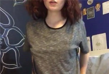 Curly brunette Kesha hot teasing with foxtail anal plug <!-- width=