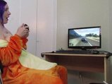 Nerdy girl gets off on a hitachi while playing GTAV <!-- width=