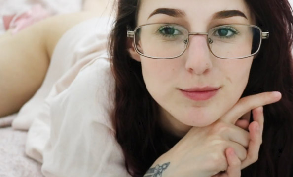 Girl Sadbaffoon masturbates with glass dildo <!-- width=