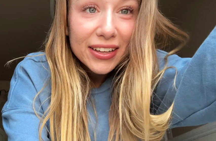 Blonde Briar Riley almost gets caught masturbating in her parents' bathroom <!-- width=