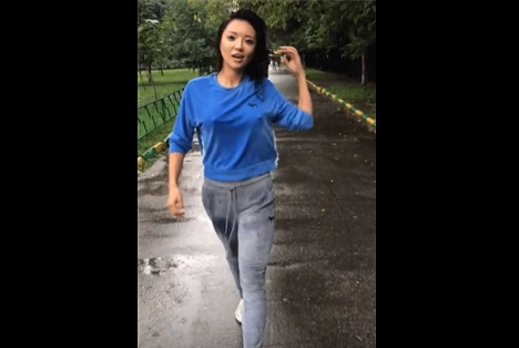 Girl flashing tits in the rain <!-- width=