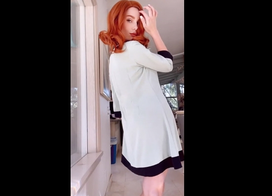 Redhead teasing and she is almost caught <!-- width=