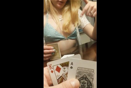 Young blonde loses bet in strip poker <!-- width=