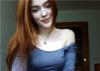 Redhead college girl shows firm tits and pillow humping <!-- width=