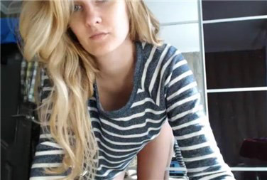 Long haired blonde strips on cam <!-- width=