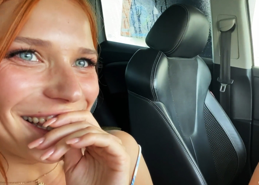 Clemence Audiard masturbates in a car wash <!-- width=
