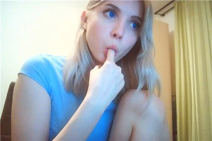 Blue eyed blonde teases and undressing on cam <!-- width=