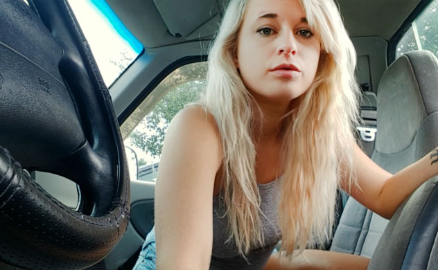 Blonde undresses and masturbates in the car <!-- width=