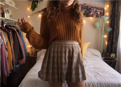 School girl without underwear masturbates in her room <!-- width=