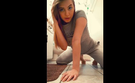 Blonde teen teasing with dildo <!-- width=