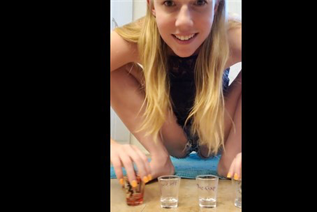 Crazy blonde drinking own pee
