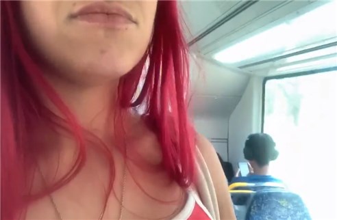 Girl masturbation with mini vibrator in the train