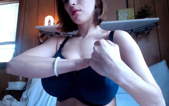 Camgirl shows her big natural boobs <!-- width=