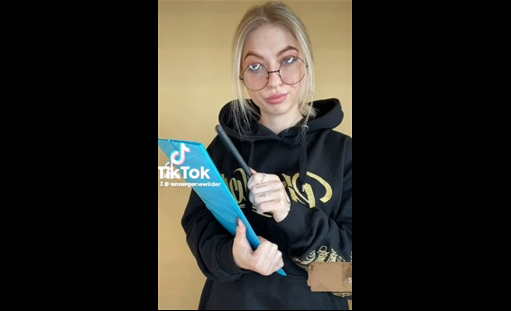 Busty blonde shows naked trick on TikTok