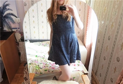 Blonde in a summer dress does not wear lingerie  <!-- width=