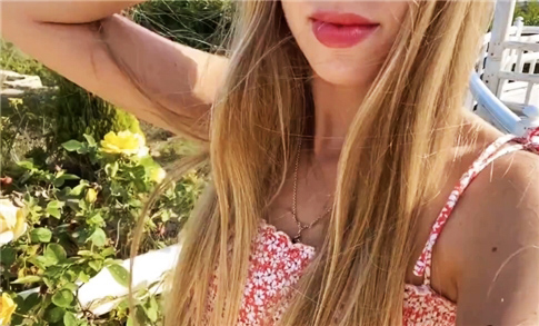 18yo blonde undresses outside on the terrace <!-- width=