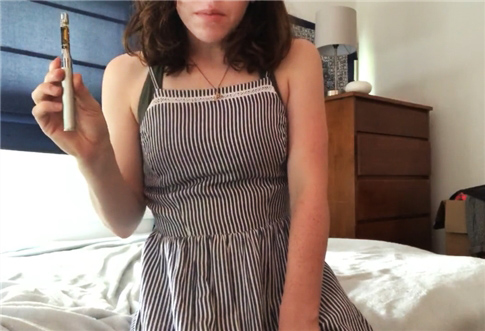 Brunette strips off sundress and rubs pussy <!-- width=