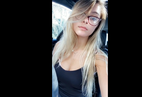Cute blonde shows her tits in the car <!-- width=