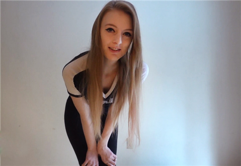 Slender blonde tries dress without underwear <!-- width=