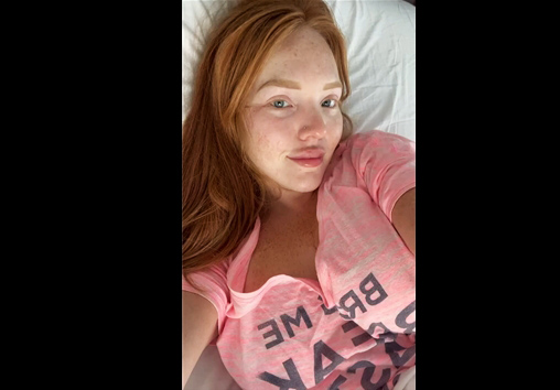 Freckled redhead shows her big boobs <!-- width=