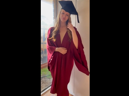 Busty college girl teases on graduation day <!-- width=