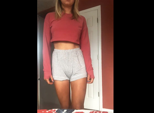 Sporty blonde teases home alone