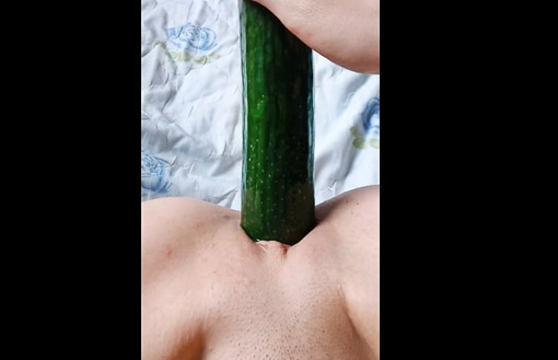 POV masturbating with big cucumber <!-- width=