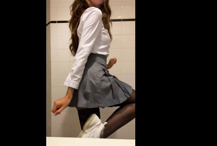 18yo schoolgirl almost caught teasing in the toilet <!-- width=