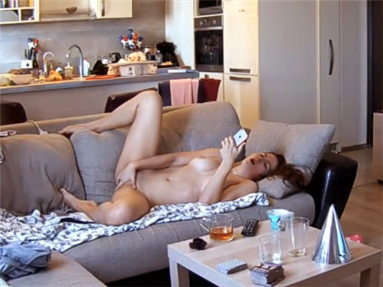 Naked at home alone caught on camera <!-- width=