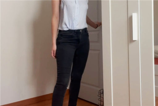 Standing fingering pussy after work