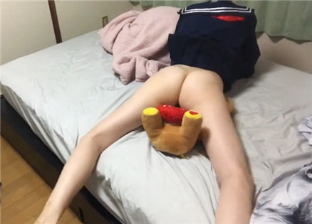 Japanese girl Millennia7 humps on her Teddy bear until orgasm