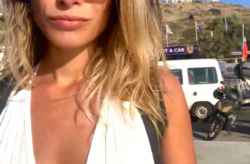 Blonde LaraJuicy filming Vlog from Greece and her public masturbation