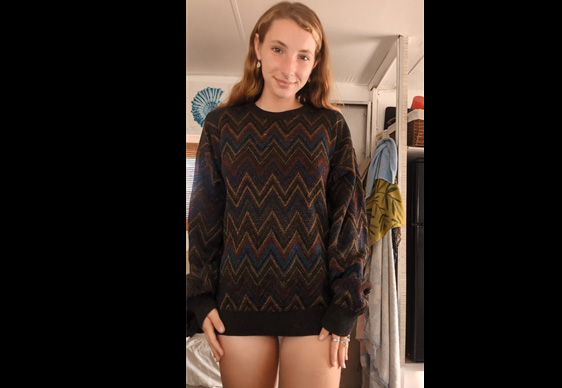 Katerina shows her hairy pussy and firm tits with piercing nipples <!-- width=