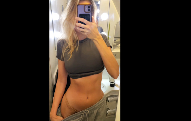 18yo blonde Sophia Babe masturbates in the toilet on a plane <!-- width=
