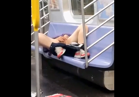 Crazy masturbation in the subway <!-- width=