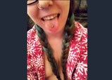 Nerd girl teases with hairbrush