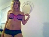 Blond chick strips and plays with herself <!-- width=