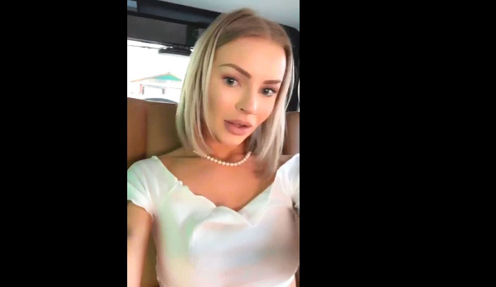 Blonde bombshell masturbates in the car <!-- width=