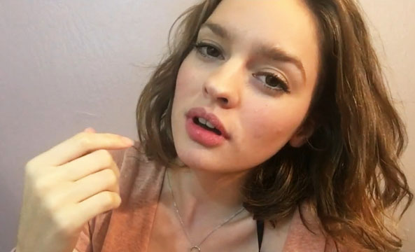 Teenage Mary Moody teases and masturbates with vibrator <!-- width=