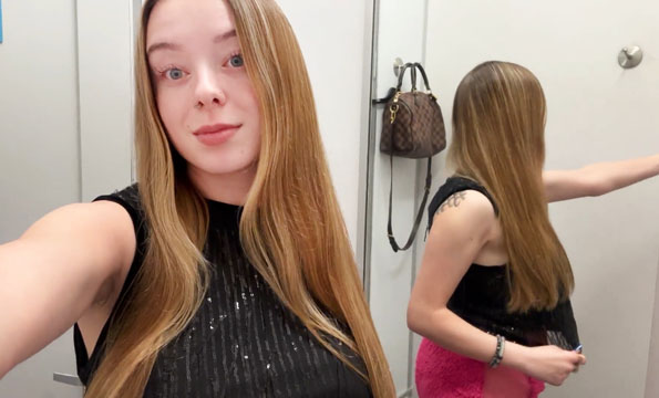 Blonde Diamond Empresss masturbates with vibrator in dressing room <!-- width=