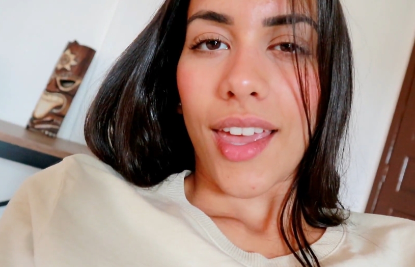 She rubs her clit, talks and looks at you until she orgasms <!-- width=