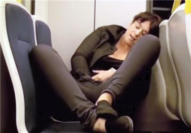 She masturbates in public on a train <!-- width=