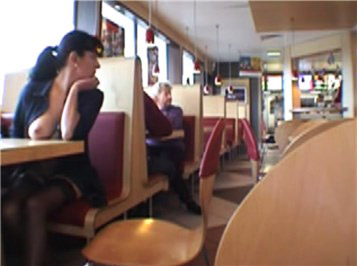 Amateur women flashing in restaurant <!-- width=