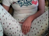 Amateur girl rubs her pussy through pajamas <!-- width=