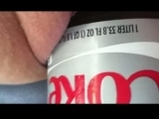 One liter Coke bottle in horny pussy hole