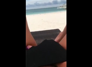 Beach masturbation with cruise ship on the horizon <!-- width=