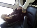 Blonde hottie dildo masturbates on a bus