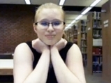 Blonde chubby girl undress in the library