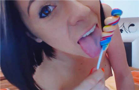 Camgirl plays with a lollipop  <!-- width=