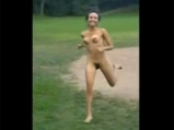 Girl naked runs the bases at baseball field